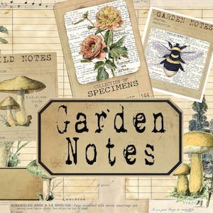 Vintage tuinnotities dagboekkit, digitale dagboekkit, afdrukbaar ongewenste dagboek, tuindagboek, dagboek, tuindagboek, veldnotities