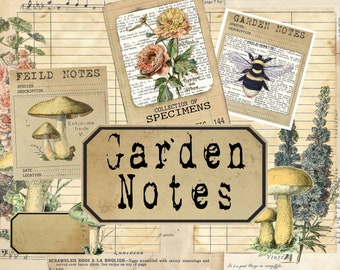 Vintage Garden Notes Journal Kit, Digital Journal Kit, Printable Junk Journal , Garden Journal, Journal, Garden Journal, Field Notes