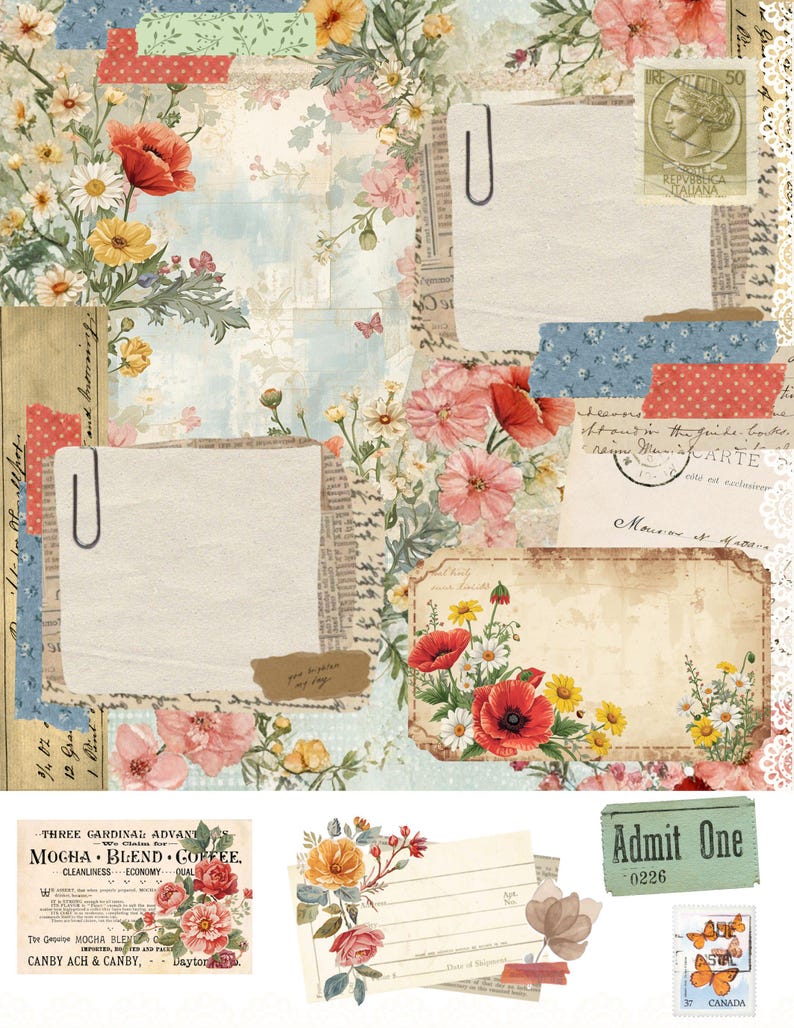 Country Blossom Floral Journal Kit Junk Journal Digital Printable ...