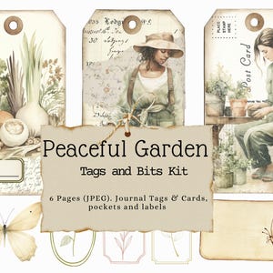 Peaceful Garden Tags und Bits Kit, Druckbares Garten Journal, Junk Journal, Garten Ephemera, Blumen Anhänger, Journal Karte, Spring Cottage Core