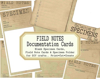 Field Note Documentation Cards, Specimen Cards, Nature Journal, Nature Notes, Junk Journal, DIY crafts, Fathers Day