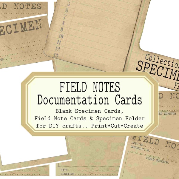 Field Note Documentation Cards, Specimen Cards, Nature Journal, Nature Notes, Junk Journal, DIY crafts, Fathers Day