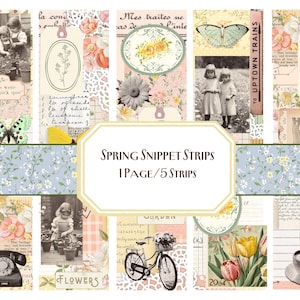 Frühling Blumen Ausschnitt Streifen, Collage, Journal Tags, Ostern, Frühling, Junk Journal, Tag, Karten, Ephemera, printable Kalender, Blumen, Frühling