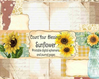 Count Your Blessings Printable Journal Kit, Digital Journal Kit, Nature Journal, Autumn Journal, Handmade Journal,  Sunflower Journal