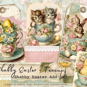 Vintage Shabby Ostern - Teetassen Add-On, Journal, Junk Journal, Ostern, Frühling, Garten, Teetasse, Journal Karte, Tag, Etiketten, Ostern Ephemera
