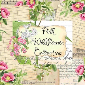 Pink Wildflowers Collection, Journal kit, Journal Tags, Pink Flowers, Wildflower Journal, Junk Journal, Vintage Floral, Pink Journal