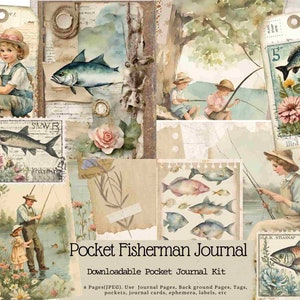 Diario de Pescador de Bolsillo, Imprimible, Digital, Notas Vintage, Diario, Bricolaje, Vintage, Naturaleza, Diario de Basura, Mini, Libro Mayor, Pesca, Día del Padre