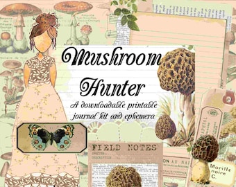 Mushroom Hunter Journal Kit, Printable Ephemera (Digital Download)