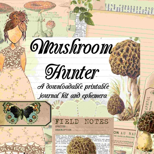 Mushroom Hunter Journal Kit, Digital Journal, Printable Junk Journal , Morrell Mushroom,  Field Notes, Mushroom Fussy Cuts, Nature Journal