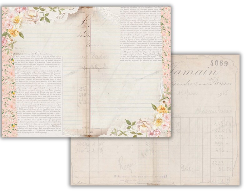 May include: A vintage-style journal with a floral design on the cover. The journal has lined pages and a blank page for writing. The cover features a floral pattern with pink and white flowers. The journal is ideal for journaling, writing, or sketching.