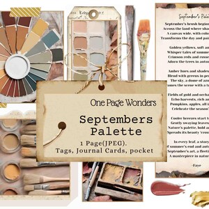 One Page Wonders: Palete de setembro, Diário, Faça você mesmo, Etiquetas, Cartões de diário, Palete de artista, ela arte, Diário de arte, Outono, Faça você mesmo, Cartela de cores