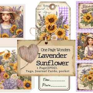 One Page Wonders: Lavender Sunflower, Journal, DIY, Tags, Journal Cards, Summer, Autumn, floral, Picking Flowers, Day trip, Sunflower Field