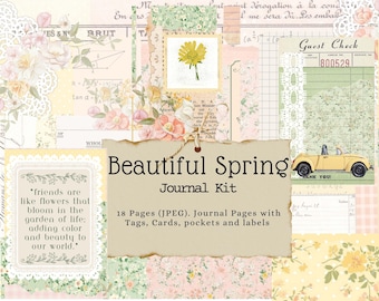 Hermoso kit de diario de primavera, imprimible, diario de jardín, diario basura, material efímero para el jardín, etiquetas de flores, etiquetas de jardín, primavera, floral, Pascua