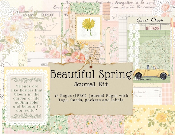 Beautiful Spring Journal Kit, Printable, Garden Journal, Junk Journal, Garden Ephemera, Flower Tags, Garden Tags, Spring, Floral, Easter
