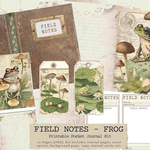 Field Notes- Frog Pocket Journal, druckbar, digital, Vintage-Notizen, Journal, Andenken, Diy, Vintage, Natur, Junk Journal, Mini, Ledger