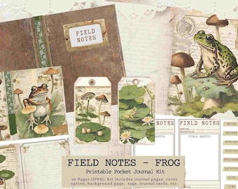 Notes de terrain - Journal de poche grenouille, imprimable, numérique, notes vintage, journal, souvenir, bricolage, vintage, nature, journal indésirable, Mini, grand livre