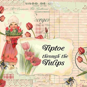 Pase de puntillas por el kit de diario imprimible digital Tulips, Spring Junk Journal, Floral Journal, Shabby Chic Journal, Tulip, Flor, Primavera,