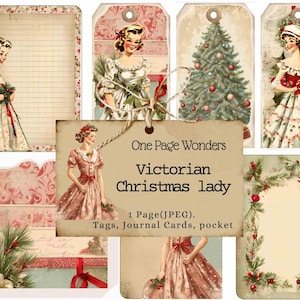 One Page Wonders: Vintage Christmas Ladies, Journal, DIY, Cadeaukaartjes, Kaarten, December Daily, Patchwork Junk Journal Ephemera, Country, Shabby
