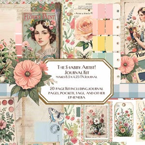 The Shabby Artist – Kit imprimable numérique Junk Journal de 20 pages | Éphémère vintage floral | Etiquettes, Pochettes, Cartes, Shabby Chic, Art, Floral