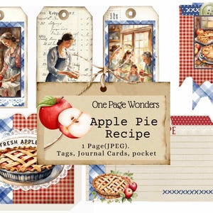 One Page Wonders: receita de torta de maçã, diário, faça você mesmo, tags, cartões de diário, livro de receitas, torta de maçã, outono, pomar de maçãs, tags de diário de lixo, fal