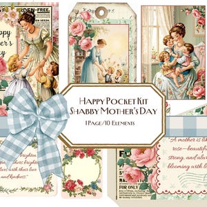 Kit de poche joyeux fête des mères minable, collage, étiquettes de carnet, journal indésirable, éphémère, kit de cartes, shabby chic, maman, fête des mères, mai, été