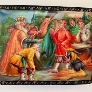 Russian Lacquer Box, Fedoskino, Handmade, Jewelry Box, Gift Box, Fairy Tale, The Humpback Horse