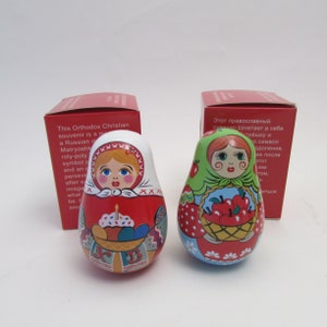 Easter Gift Roly-Poly Weeble Dolls Set: Easter Girl with Paska Cake and Apple Lady