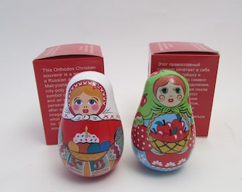 Roly-Poly Dolls Gift Set: Easter Girl, Apple Lady, Wood Souvenir