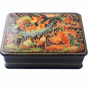 Russian Lacquer Box Fedoskino Jewelry Box Gift Trinket Box Russian Fairy Tale