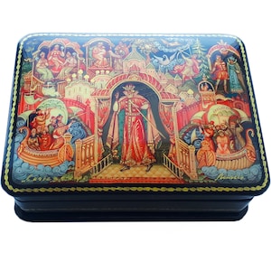 Christmas Gift Russian Lacquer Box Fedoskino Handmade Jewelry Box Gift Box Tale of Tsar Saltan