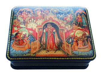 Christmas Gift Russian Lacquer Box Fedoskino Handmade Jewelry Box Gift Box Tale of Tsar Saltan