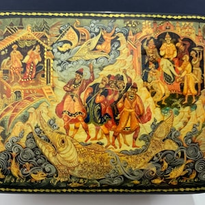 Russian Lacquer Box Fedoskino Scene from the Russian Fairy Tale, Jewelry Box, Gift Box, Lacquer Miniature