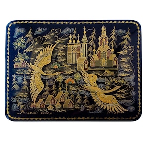 Christmas Gift Russian Lacquer Box Fedoskino Fairy Tale Handmade Jewelry Box The Russian North