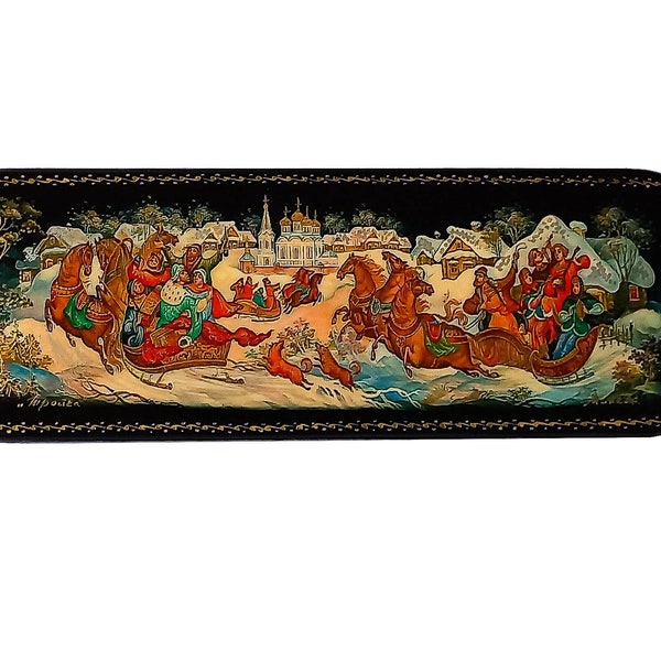 Boîte en laque russe Palekh Art peinture Troyka bijoux bibelot boîte cadeau laque Miniature