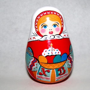Roly-Poly Weeble Doll: Easter Girl with Paskha Cake