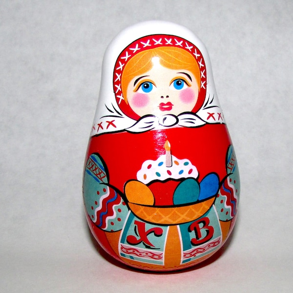 Roly-Poly Weeble Doll: Easter Girl with Paskha Cake