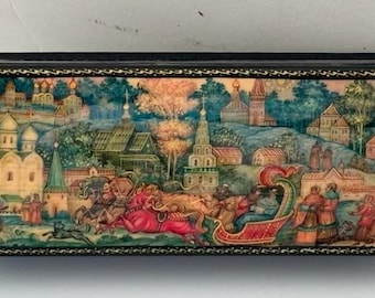 Palekh "Troyka" Lacquer Box, Russian Art Trinket Box