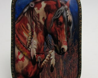 Russian Lacquer Box Fedoskino Art Painting School Horse Portrait Jewelry Box Gift Box