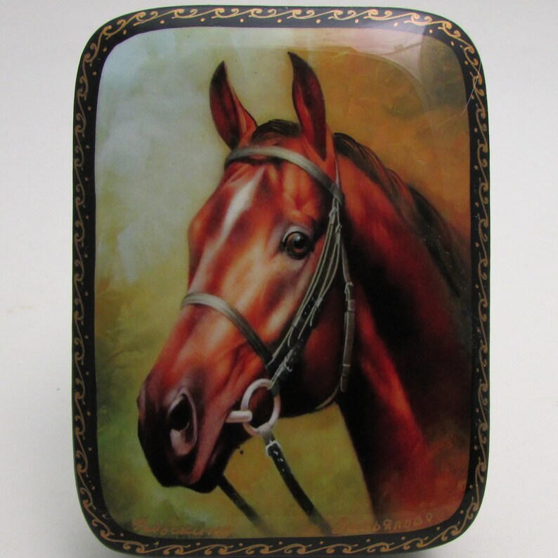 Russian Lacquer Box Fedoskino Horse Portrait Etsy