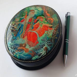 Russian Lacquer Oval Box Fedoskino Scene from the Russian Fairy Tale, Jewelry Box, Gift Box, Lacquer Miniature