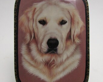 Handmade Fedoskino Lacquer Box, Jewelry Box, Russian Miniature Art Dog Portrait