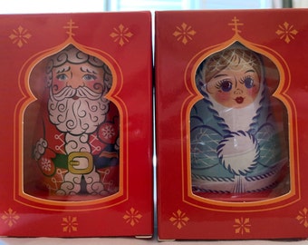 Christmas Roly-Poly Weeble Dolls Set of Two: Santa, the Snow Maiden (Snegurochka)
