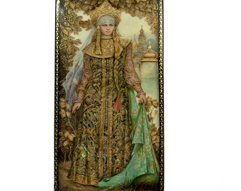 Russian Lacquer Box Fedoskino Handmade Jewelry Box Gift Box Russian Fairy Tale The Princess Frog