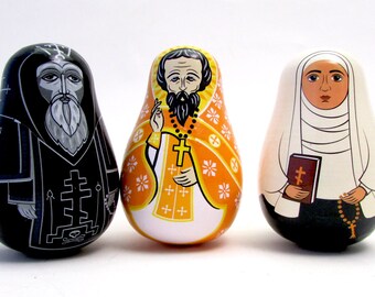 Easter Gift Roly-Poly Weeble Dolls Trio Set: Priest, Nun, and Schemamonk