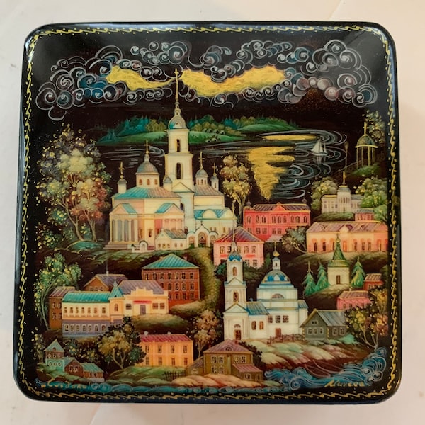 Russian Lacquer Box Fedoskino Art Painting Christmas Jewelry Box Gift Box