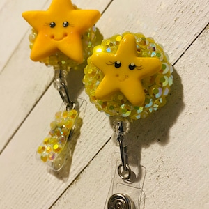 Twinkle Star Yellow Badge Reel-Badge Holder-Bling Badge-Nurse Badge Reel-Custom Badge Holder-Cute Nurse Reel-Retractable Badge