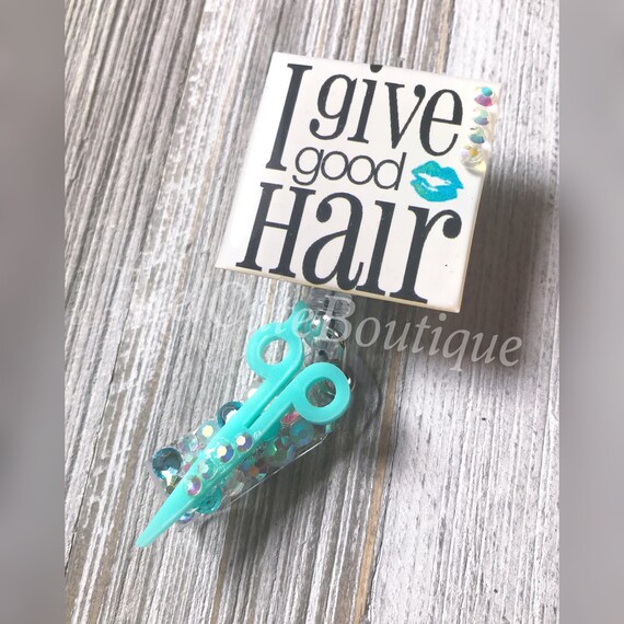 I Give Good Hair Badge Holder Name Tag Badge Reel Hairstylist Etsy