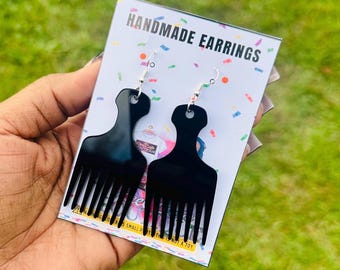 Afro Pick Hair Earrings// Icon Earrings/ Statement Earrings /For the Culture// Dangle Earrings // Arch Earrings Drop Earring//Fashion