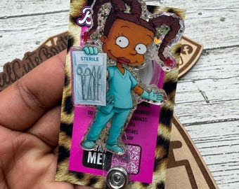 Porta-crachá retrátil em acrílico com glitter da Sterile Tech - Clipe para identificação de enfermeiros e profissionais de saúde