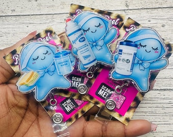 Portatarjetas de identificación acrílico con purpurina Blue Glovies Glove Buddies: Clip para identificación sanitaria